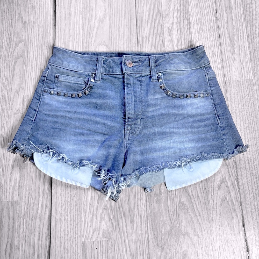 Women’s American Eagle Light Grey Wash “Vintage Hi Rise Festival” Denim Shorts - Picture 2 of 9